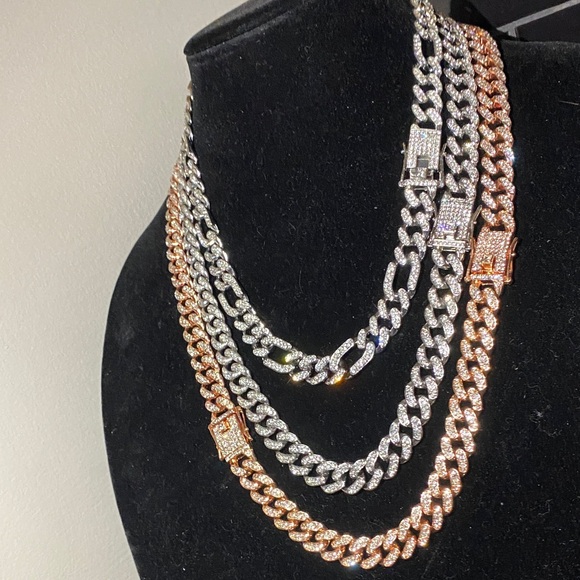 Elegant Silver and rose Gold-Tone Chain Necklace Set 20 inch 24” 26 inch